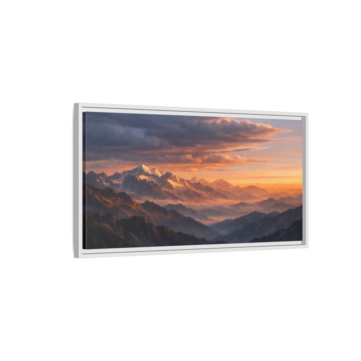 Landscape Nature Mountain Range Orange And - Framed Canvas Wall Art Print - YesArtYes