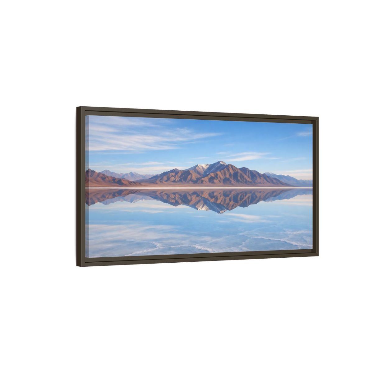 Landscape Nature Mountain Reflection Blue And - Framed Canvas Wall Art Print - YesArtYes
