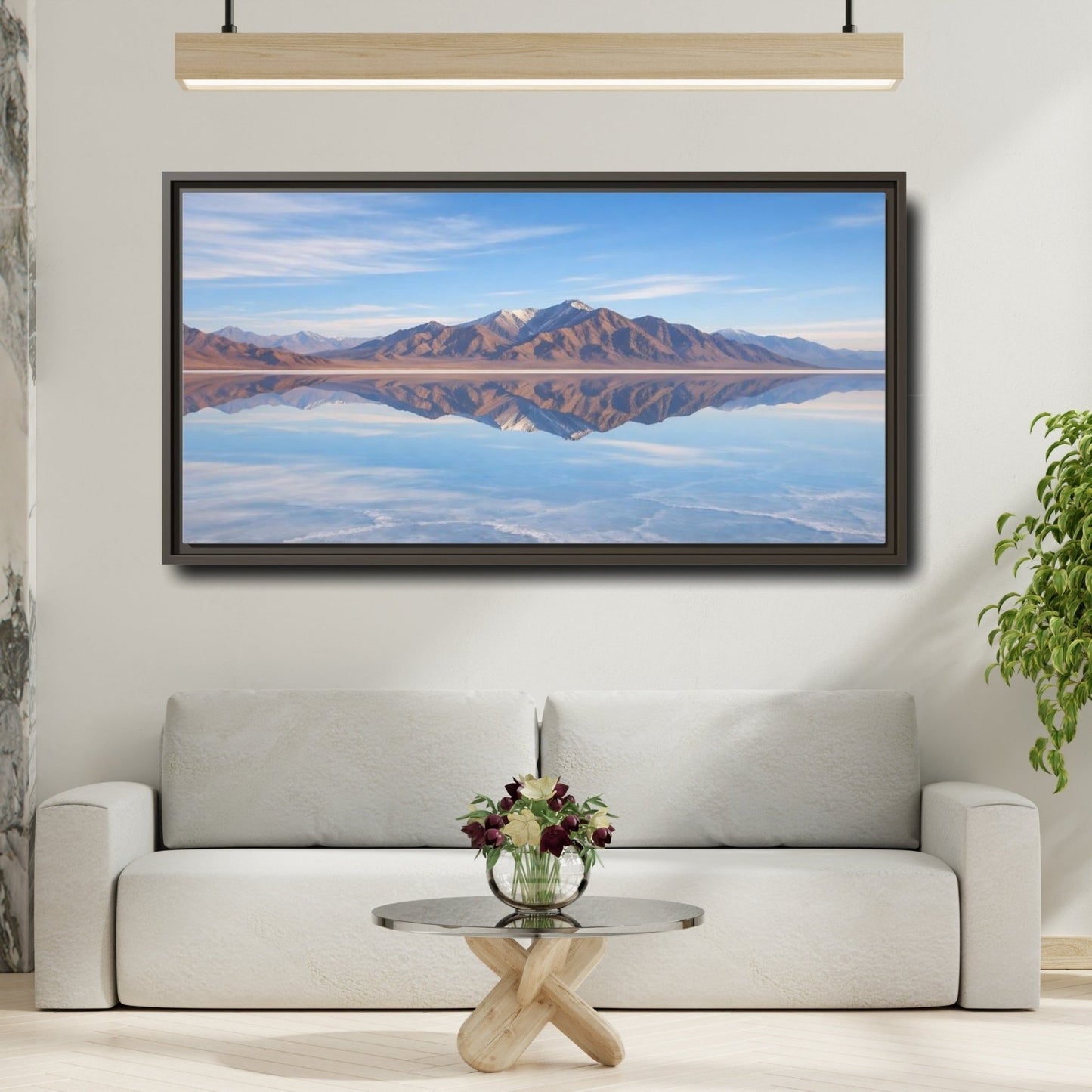Landscape Nature Mountain Reflection Blue And - Framed Canvas Wall Art Print - YesArtYes