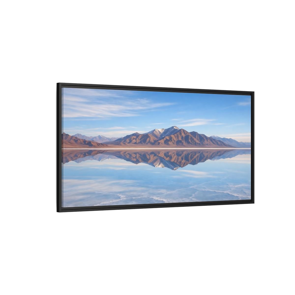 Landscape Nature Mountain Reflection Blue And - Framed Canvas Wall Art Print - YesArtYes