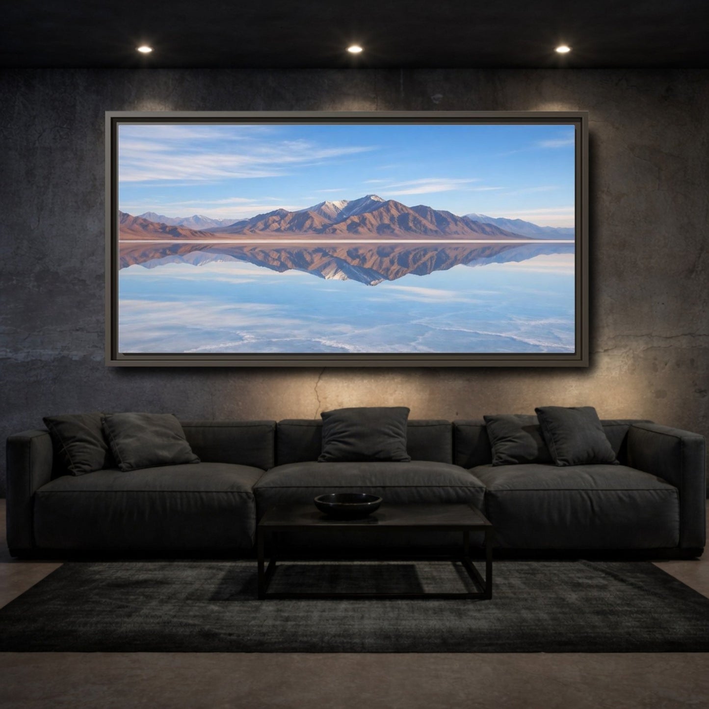 Landscape Nature Mountain Reflection Blue And - Framed Canvas Wall Art Print - YesArtYes