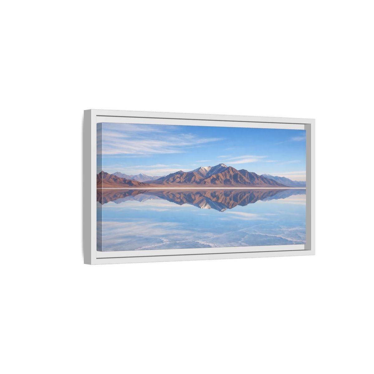 Landscape Nature Mountain Reflection Blue And - Framed Canvas Wall Art Print - YesArtYes