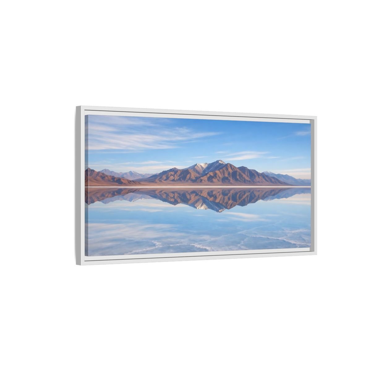 Landscape Nature Mountain Reflection Blue And - Framed Canvas Wall Art Print - YesArtYes