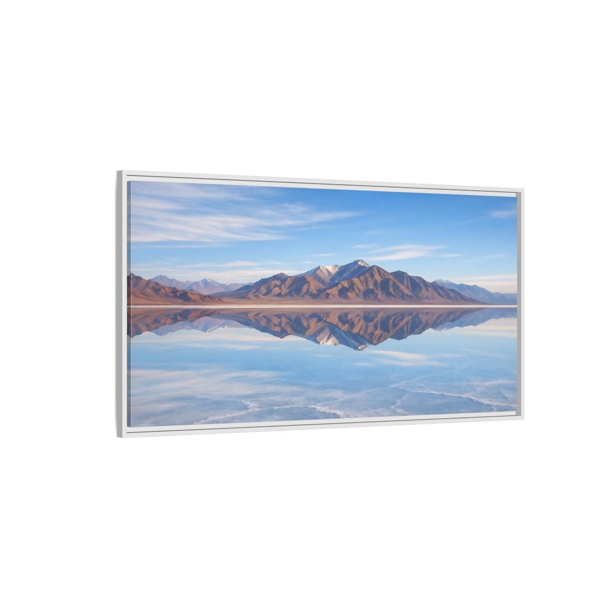 Landscape Nature Mountain Reflection Blue And - Framed Canvas Wall Art Print - YesArtYes