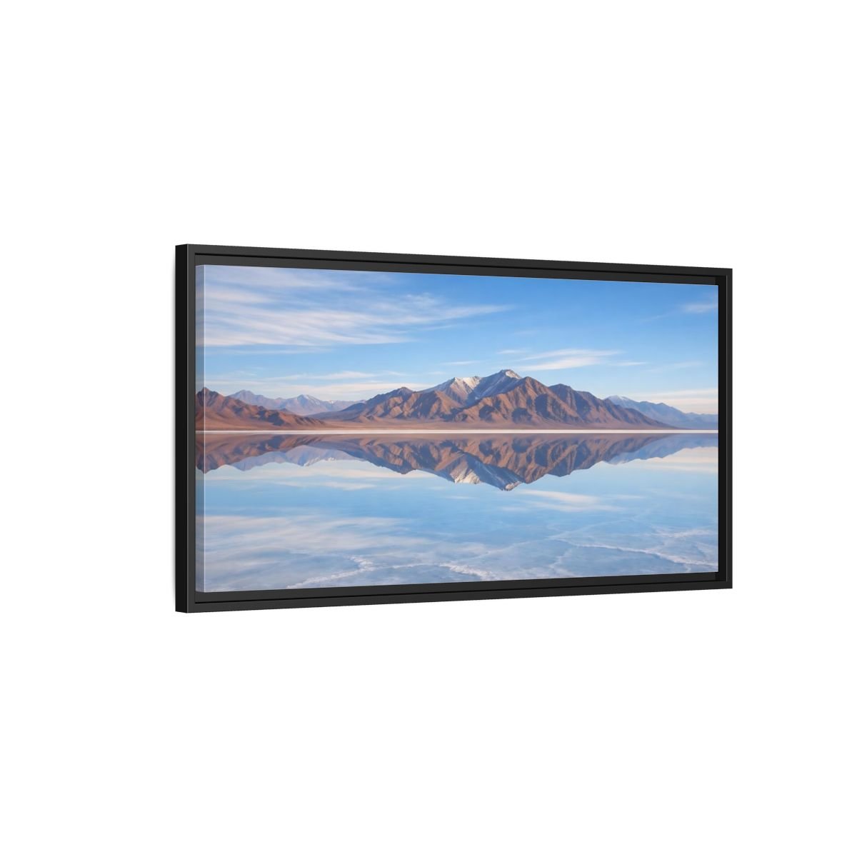 Landscape Nature Mountain Reflection Blue And - Framed Canvas Wall Art Print - YesArtYes