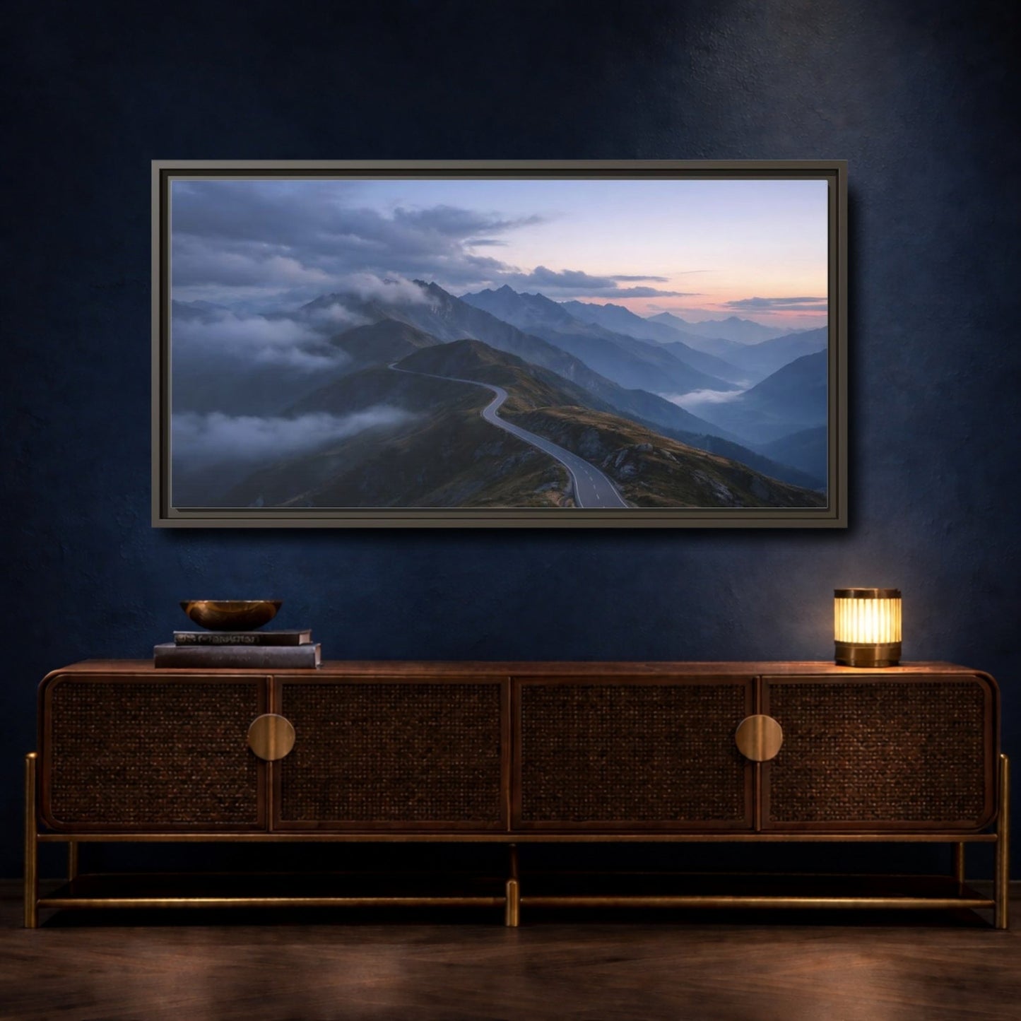 Landscape Nature Mountain Road - Framed Canvas Wall Art Print - YesArtYes