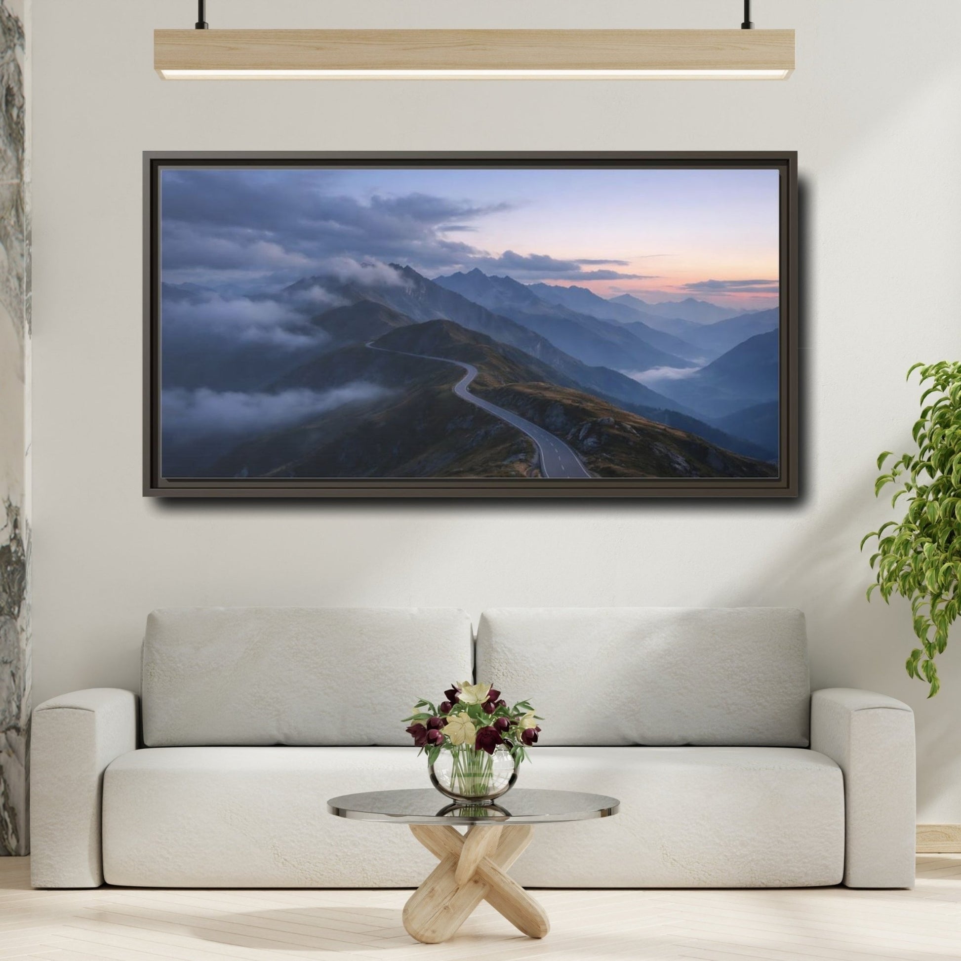 Landscape Nature Mountain Road - Framed Canvas Wall Art Print - YesArtYes