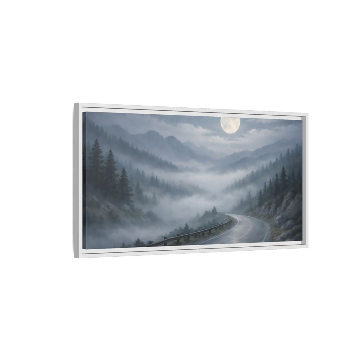 Landscape Nature Mountain Road Misty - Framed Canvas Wall Art Print - YesArtYes