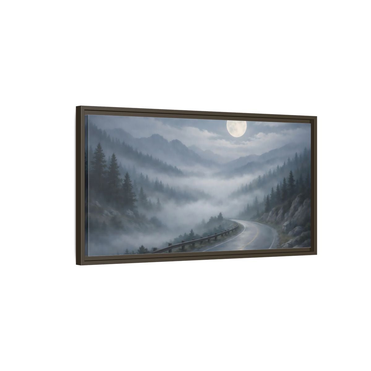Landscape Nature Mountain Road Misty - Framed Canvas Wall Art Print - YesArtYes