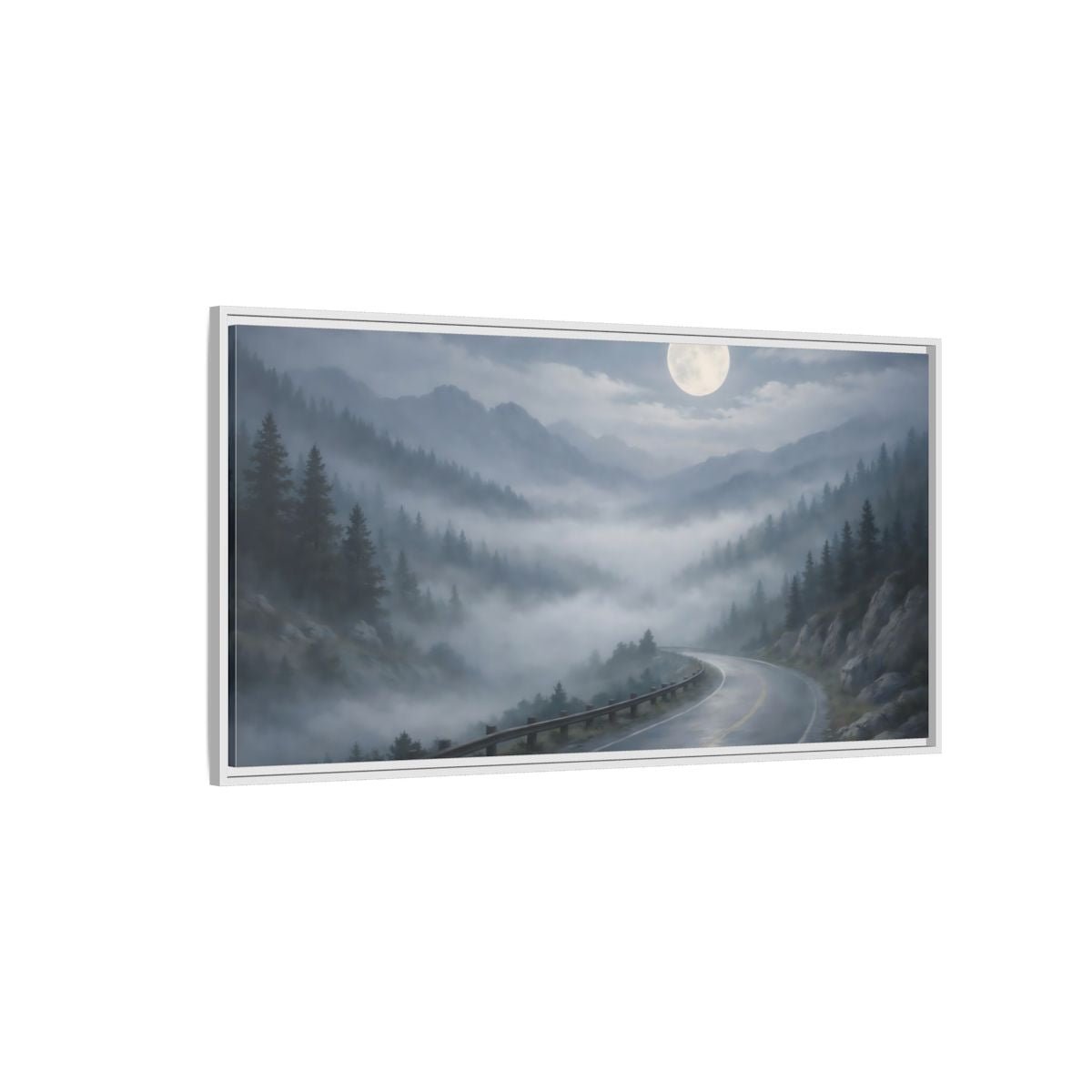 Landscape Nature Mountain Road Misty - Framed Canvas Wall Art Print - YesArtYes
