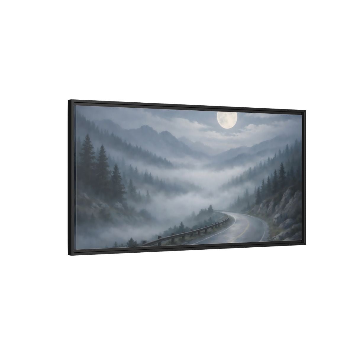 Landscape Nature Mountain Road Misty - Framed Canvas Wall Art Print - YesArtYes