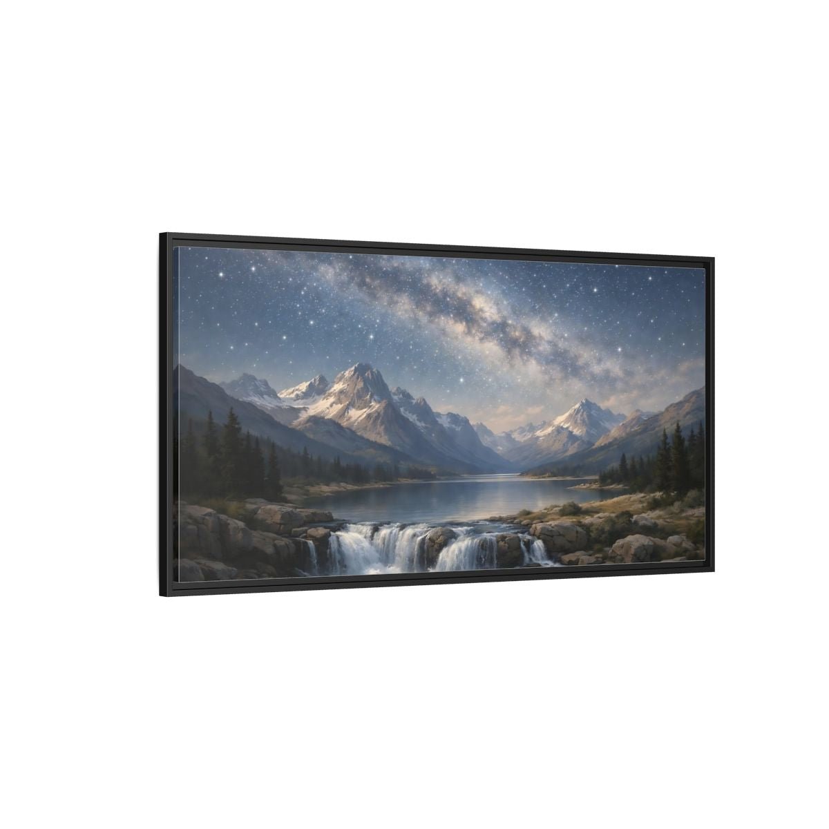 Landscape Nature Mountain Starry Night - Framed Canvas Wall Art Print - YesArtYes