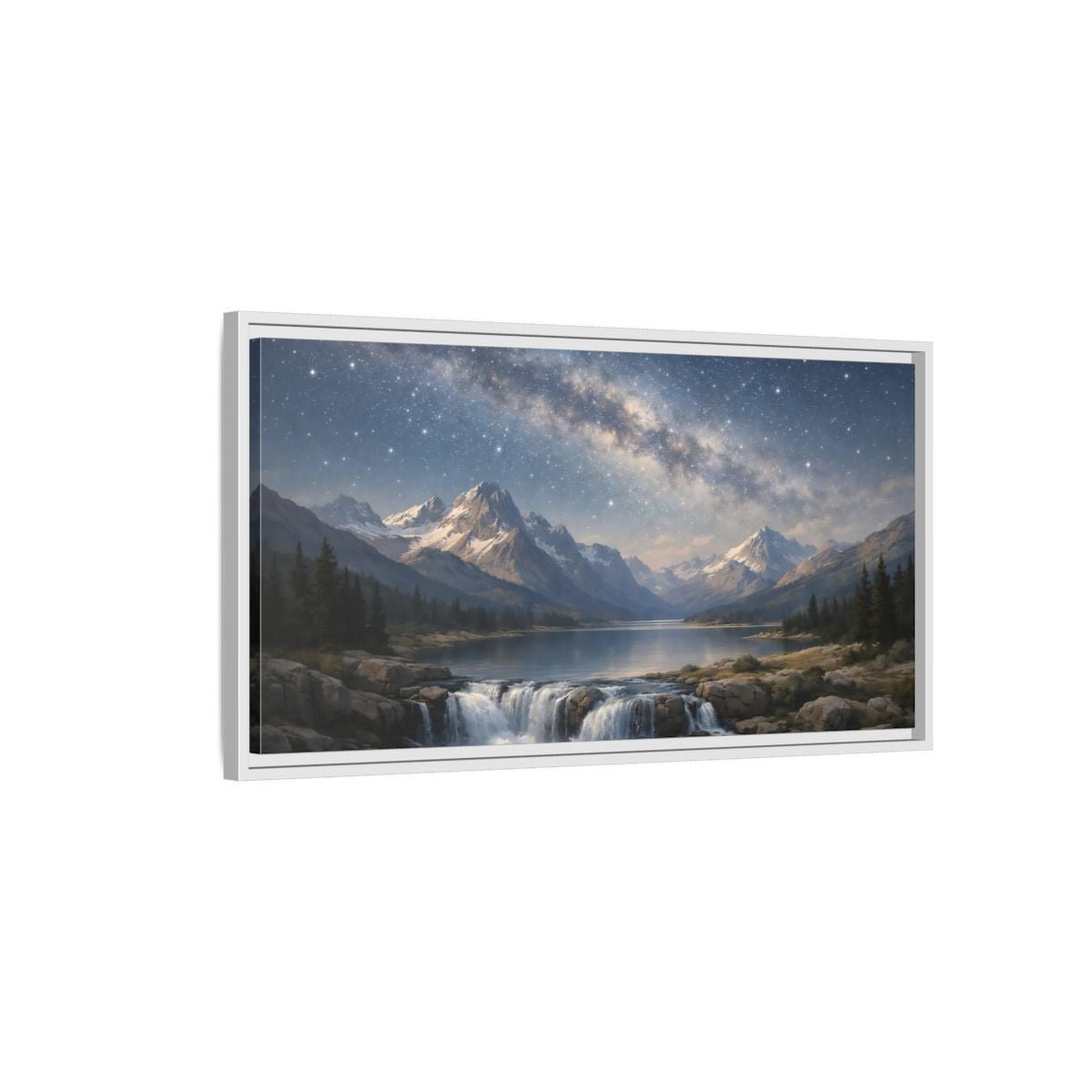 Landscape Nature Mountain Starry Night - Framed Canvas Wall Art Print - YesArtYes
