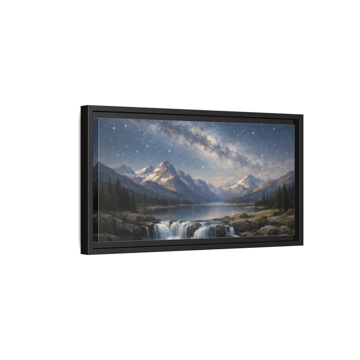 Landscape Nature Mountain Starry Night - Framed Canvas Wall Art Print - YesArtYes
