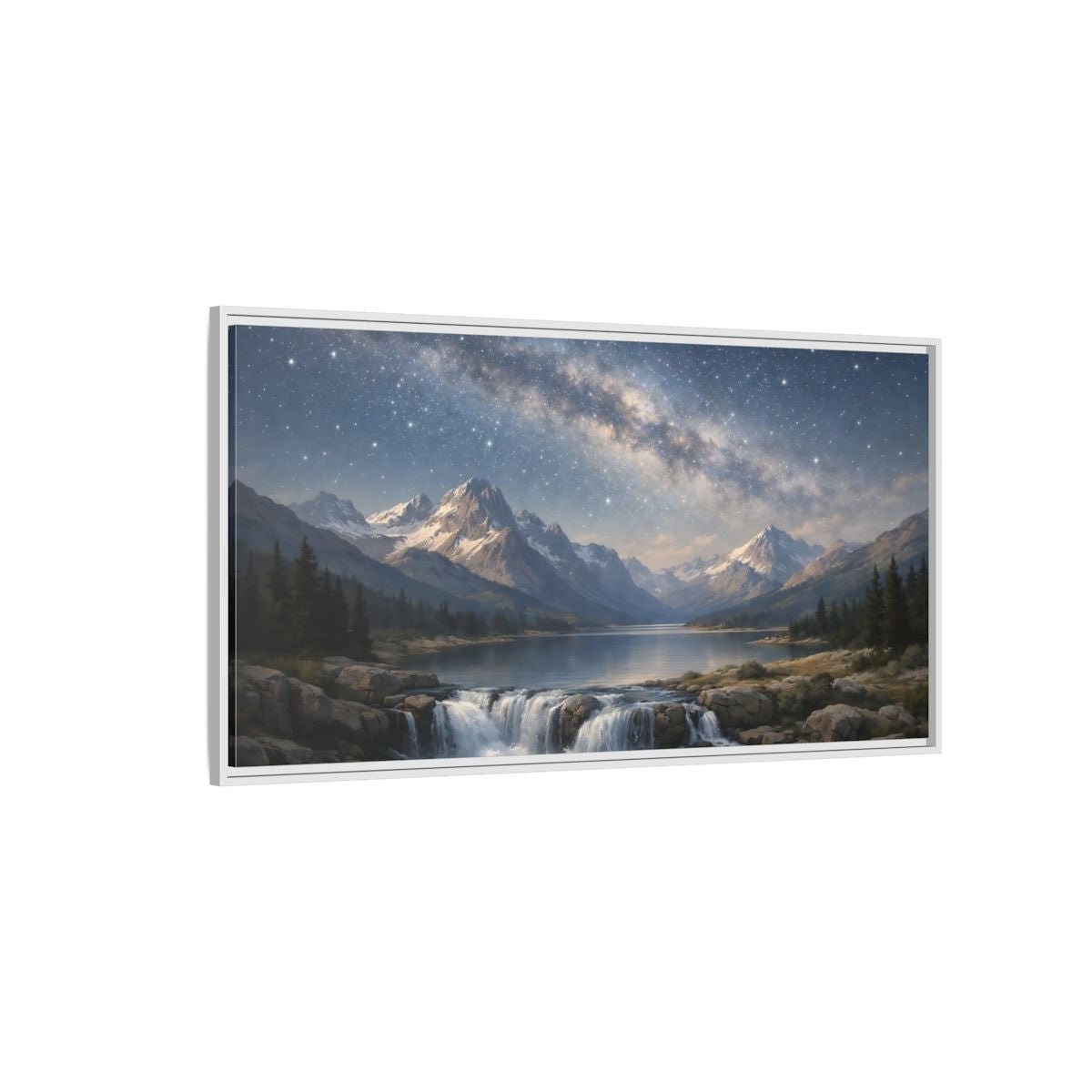 Landscape Nature Mountain Starry Night - Framed Canvas Wall Art Print - YesArtYes