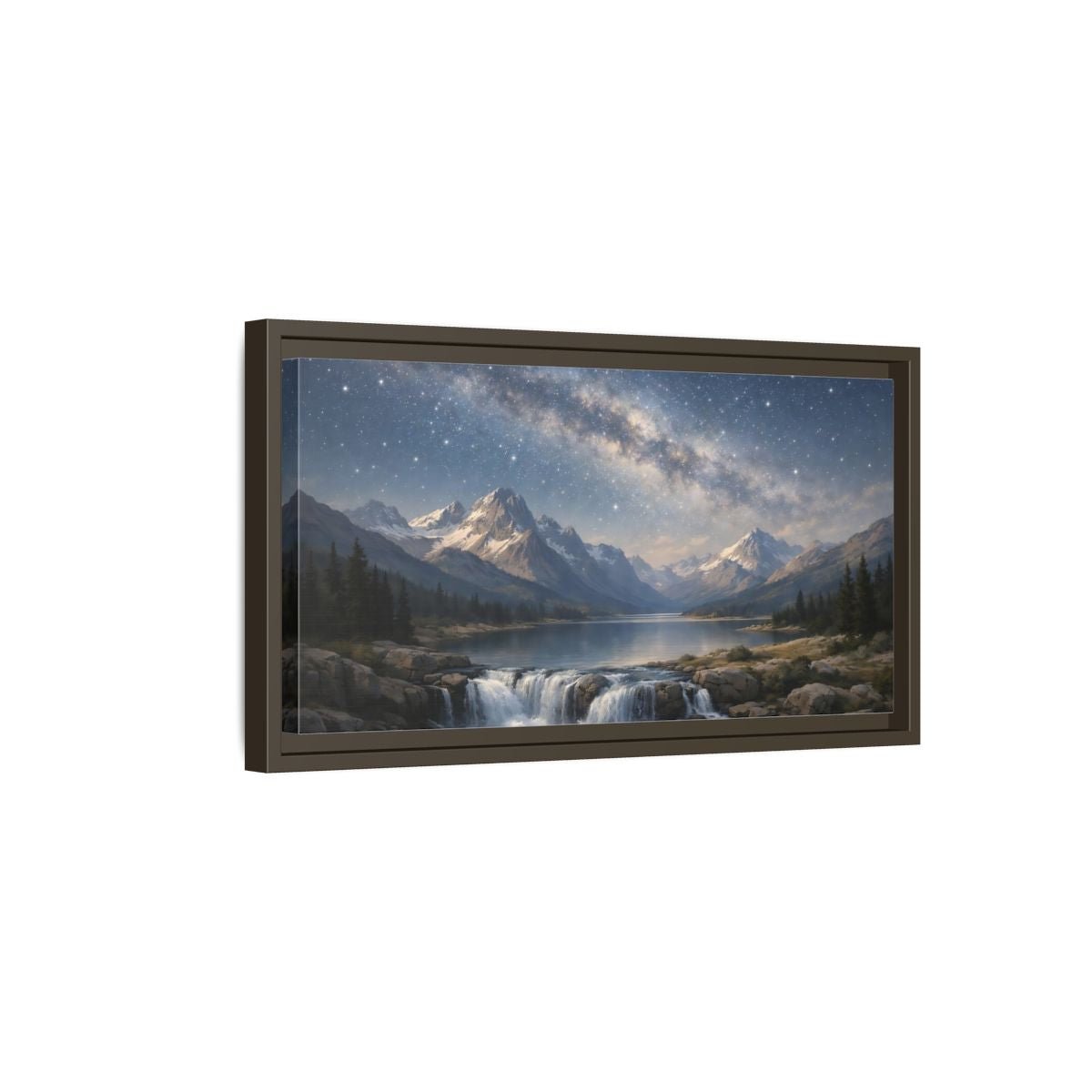 Landscape Nature Mountain Starry Night - Framed Canvas Wall Art Print - YesArtYes
