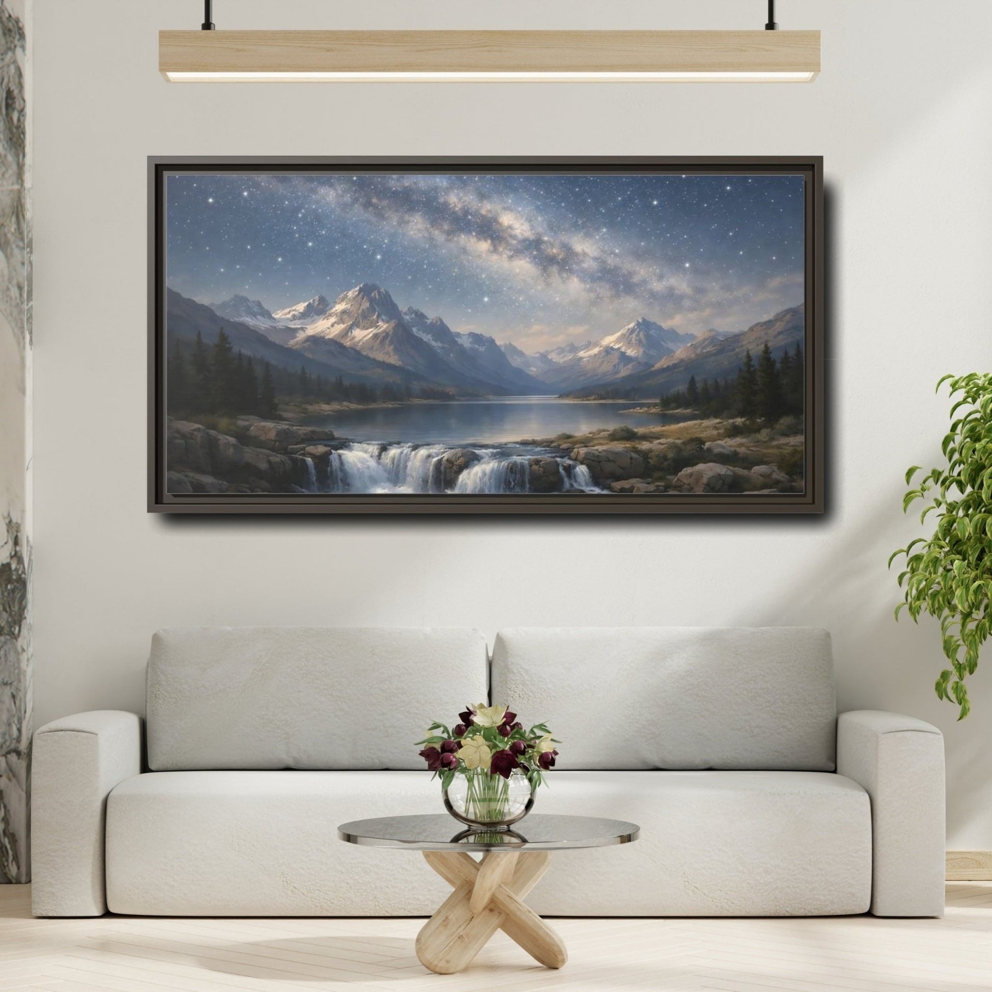 Landscape Nature Mountain Starry Night - Framed Canvas Wall Art Print - YesArtYes