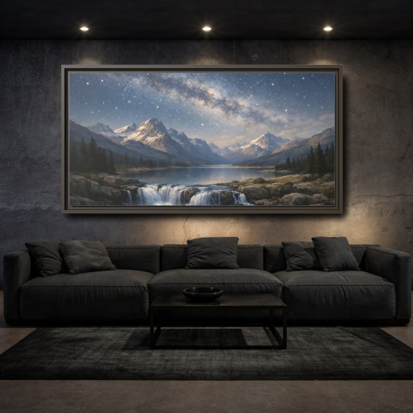 Landscape Nature Mountain Starry Night - Framed Canvas Wall Art Print - YesArtYes