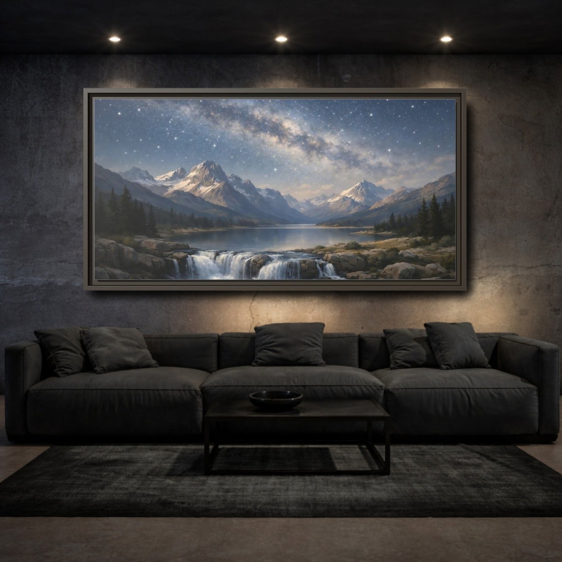 Landscape Nature Mountain Starry Night - Framed Canvas Wall Art Print - YesArtYes