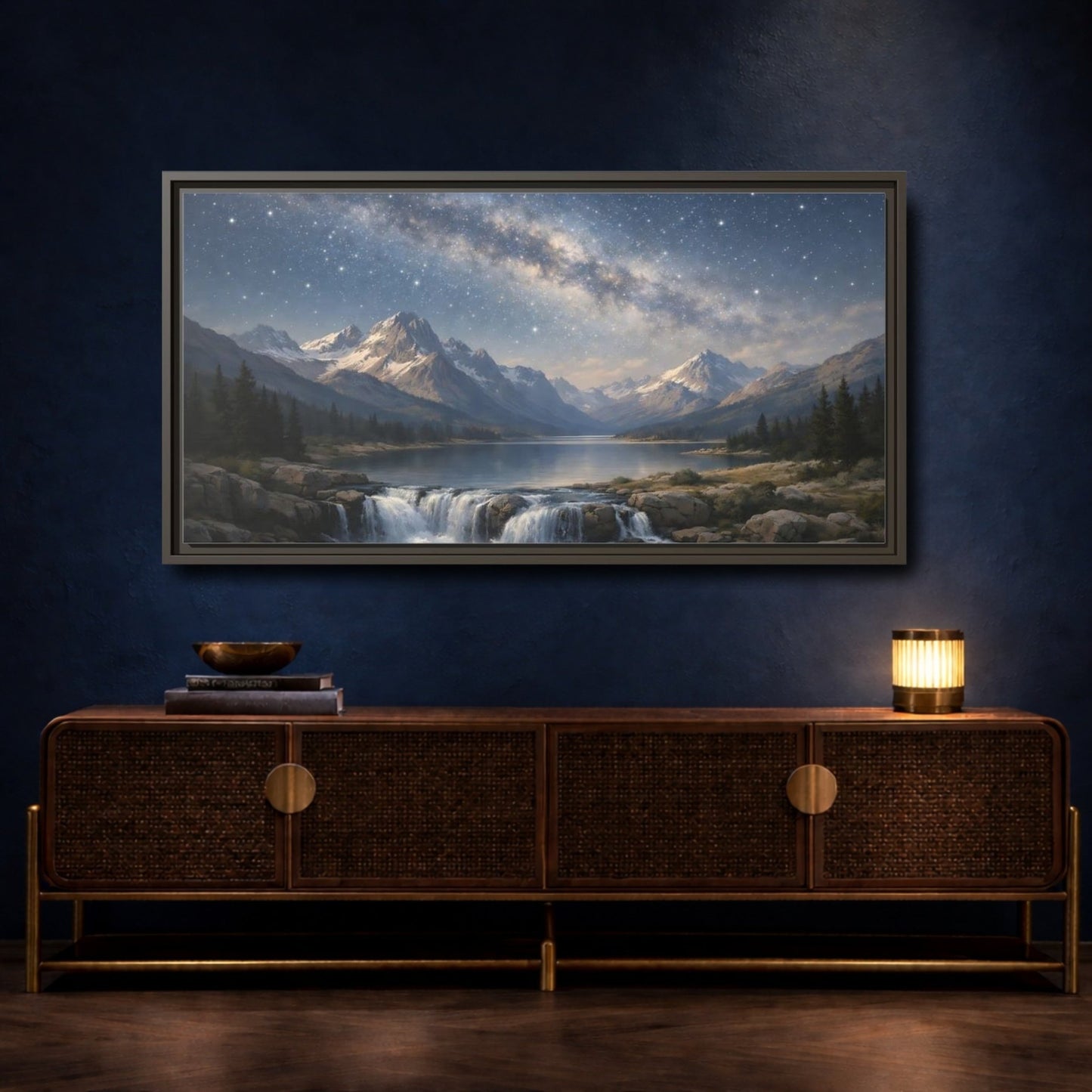 Landscape Nature Mountain Starry Night - Framed Canvas Wall Art Print - YesArtYes