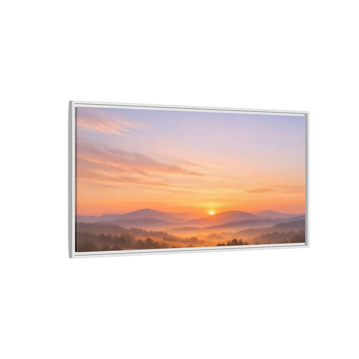 Landscape Nature Mountain Sunrise Orange Purple - Framed Canvas Wall Art Print - YesArtYes