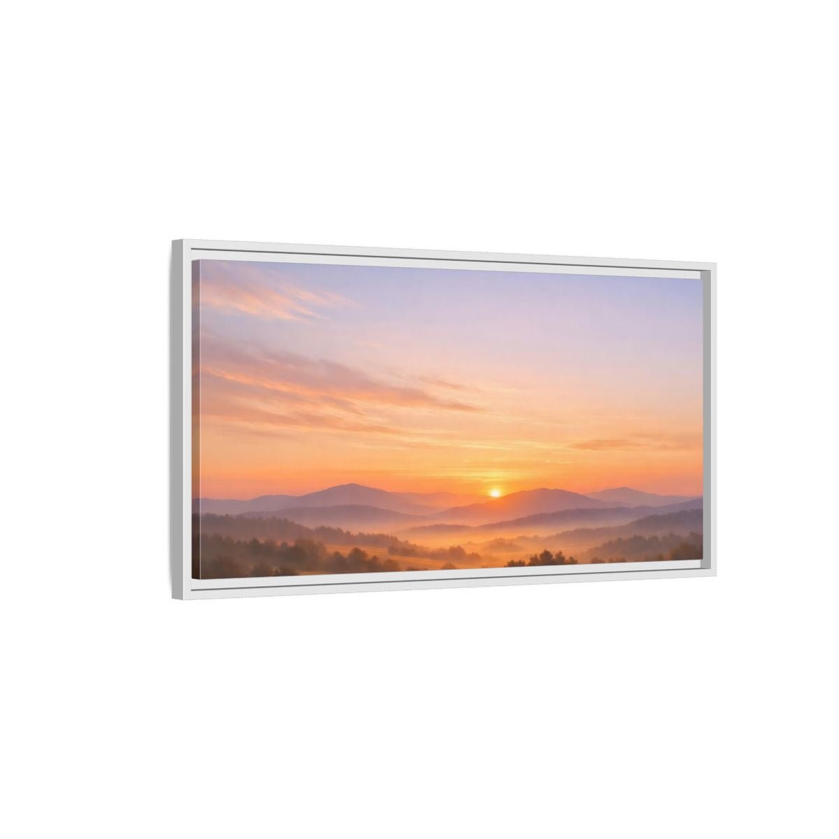 Landscape Nature Mountain Sunrise Orange Purple - Framed Canvas Wall Art Print - YesArtYes