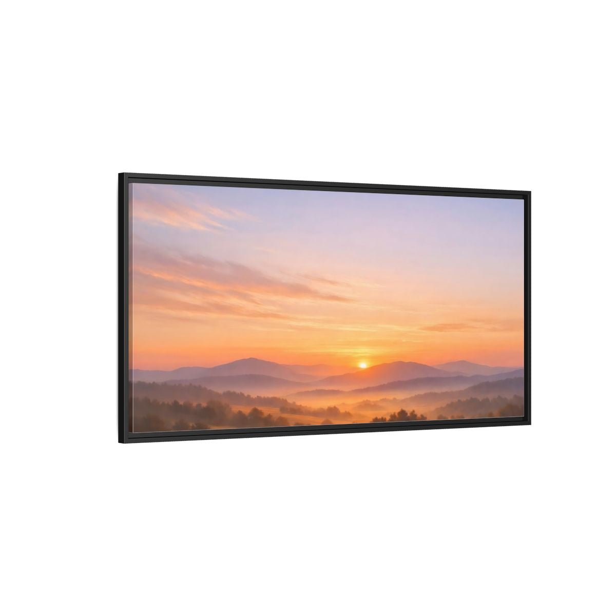 Landscape Nature Mountain Sunrise Orange Purple - Framed Canvas Wall Art Print - YesArtYes