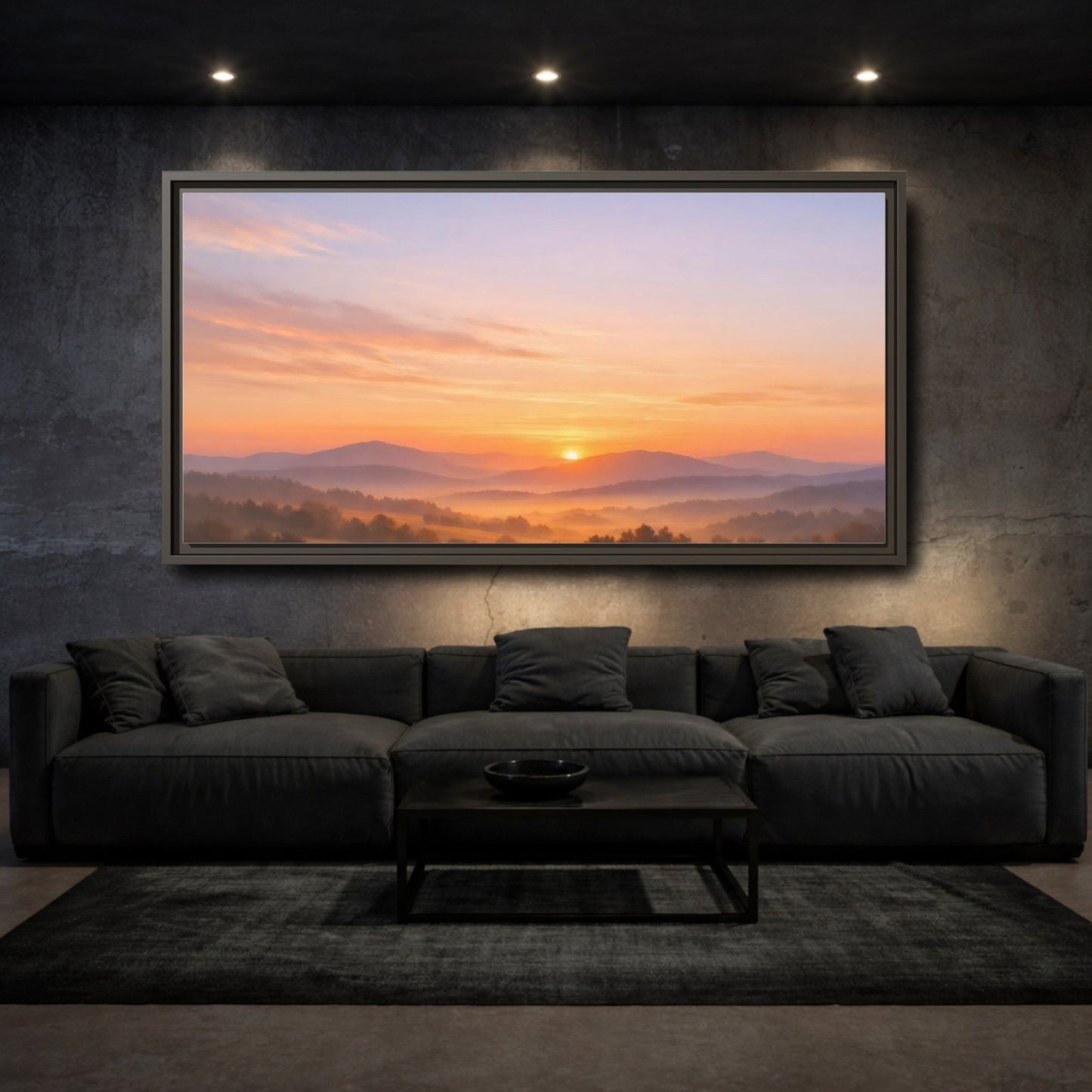 Landscape Nature Mountain Sunrise Orange Purple - Framed Canvas Wall Art Print - YesArtYes