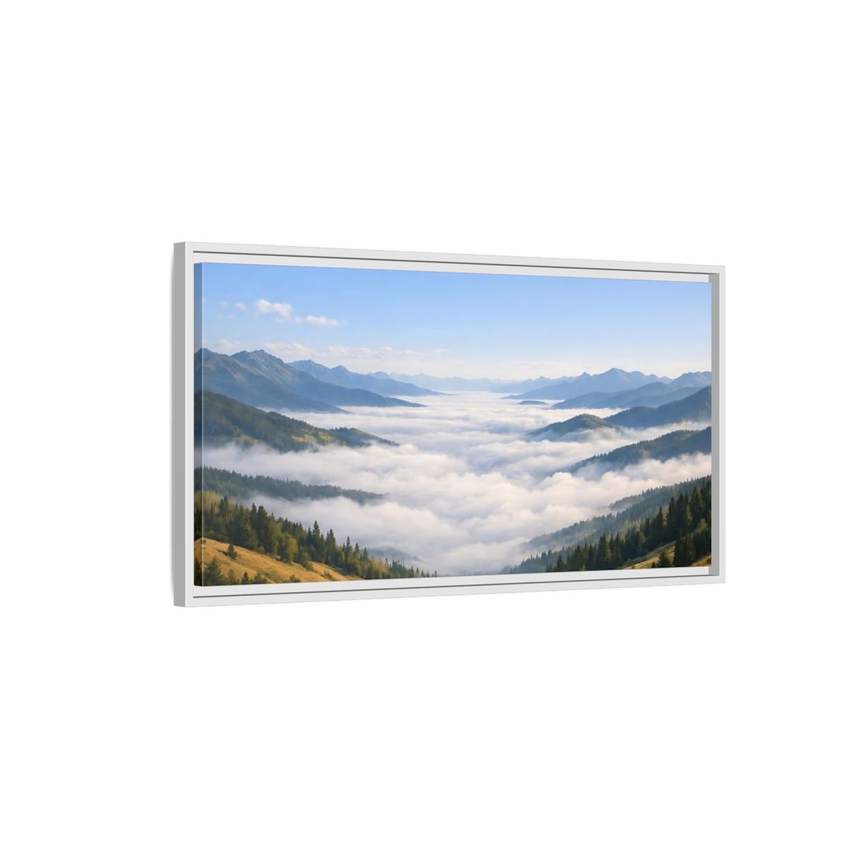 Landscape Nature Mountain Valley Blue And - Framed Canvas Wall Art Print - YesArtYes