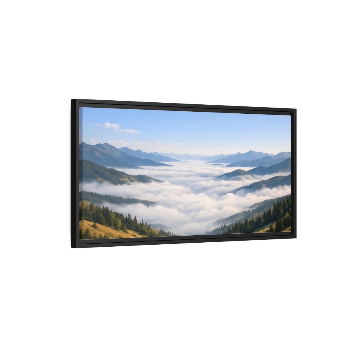 Landscape Nature Mountain Valley Blue And - Framed Canvas Wall Art Print - YesArtYes