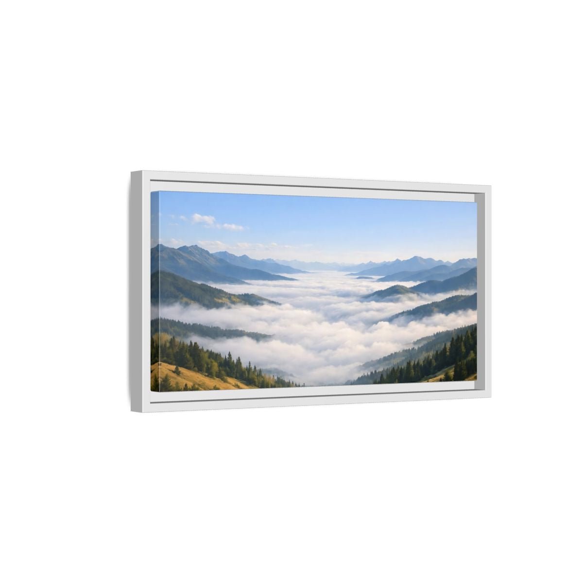 Landscape Nature Mountain Valley Blue And - Framed Canvas Wall Art Print - YesArtYes