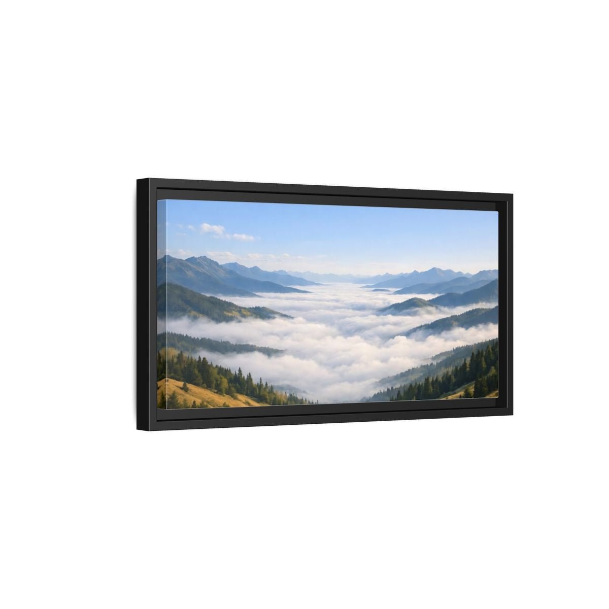Landscape Nature Mountain Valley Blue And - Framed Canvas Wall Art Print - YesArtYes