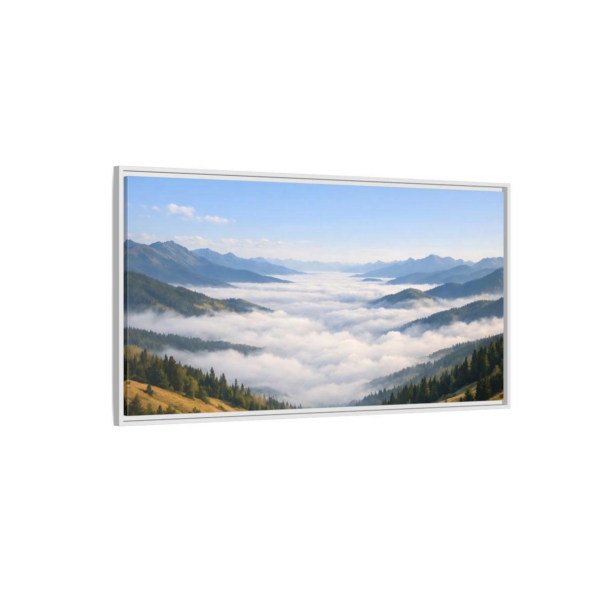 Landscape Nature Mountain Valley Blue And - Framed Canvas Wall Art Print - YesArtYes