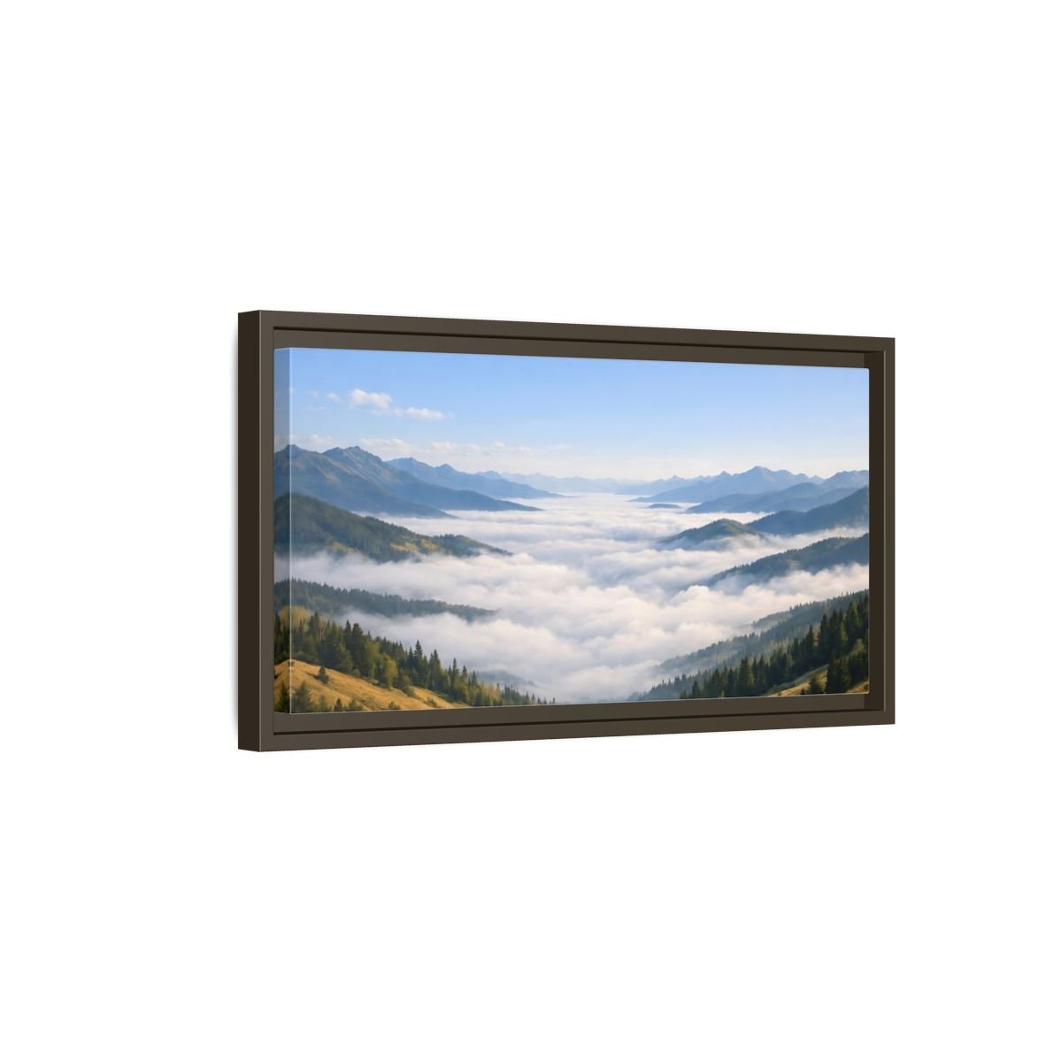 Landscape Nature Mountain Valley Blue And - Framed Canvas Wall Art Print - YesArtYes