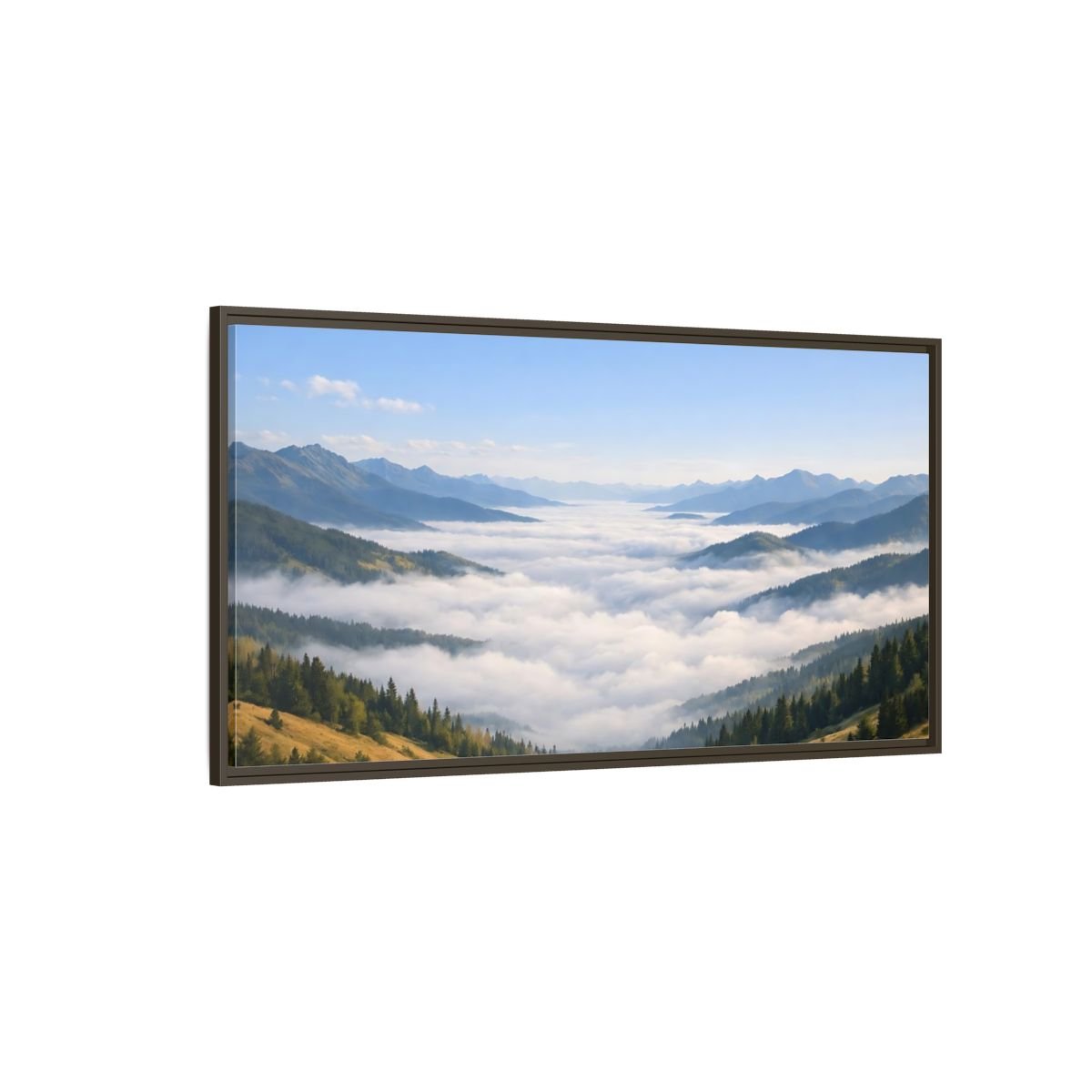 Landscape Nature Mountain Valley Blue And - Framed Canvas Wall Art Print - YesArtYes