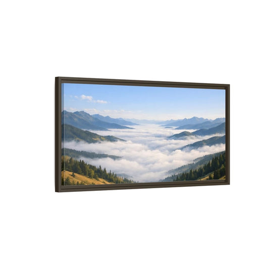 Landscape Nature Mountain Valley Blue And - Framed Canvas Wall Art Print - YesArtYes