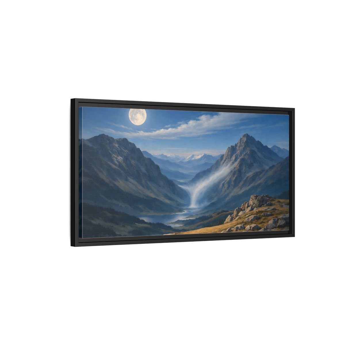 Landscape Nature Mountain Valley Blue - Framed Canvas Wall Art Print - YesArtYes