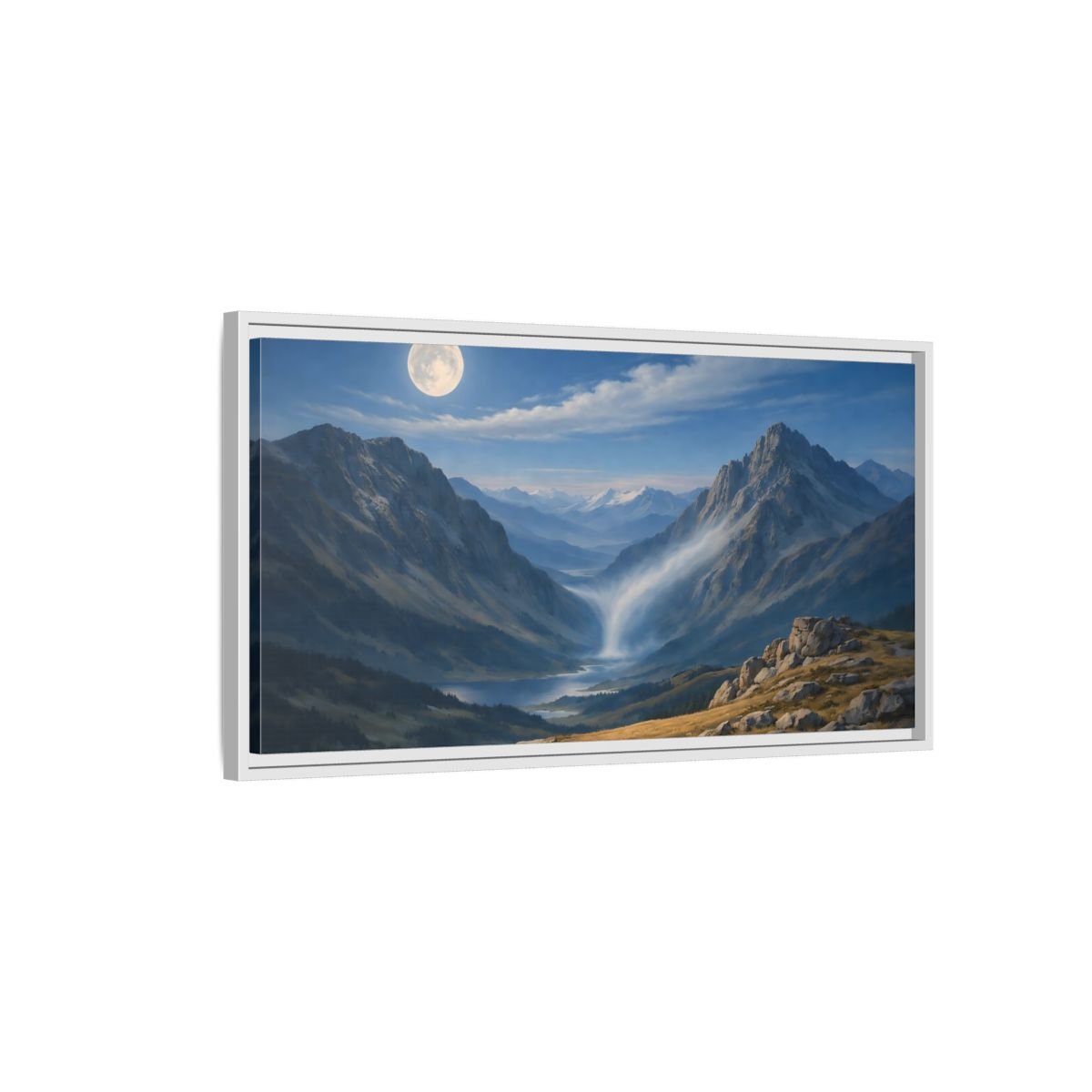 Landscape Nature Mountain Valley Blue - Framed Canvas Wall Art Print - YesArtYes