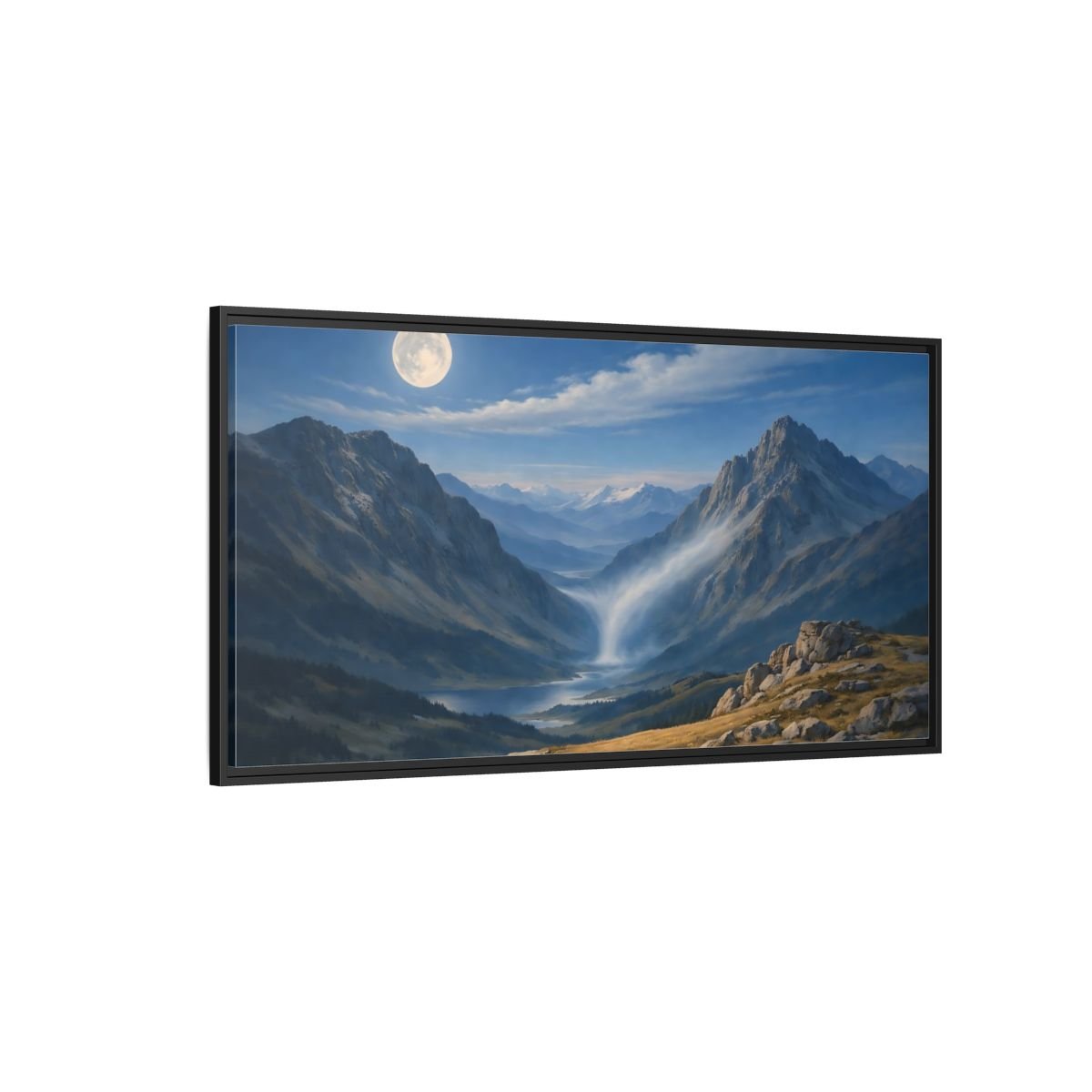 Landscape Nature Mountain Valley Blue - Framed Canvas Wall Art Print - YesArtYes