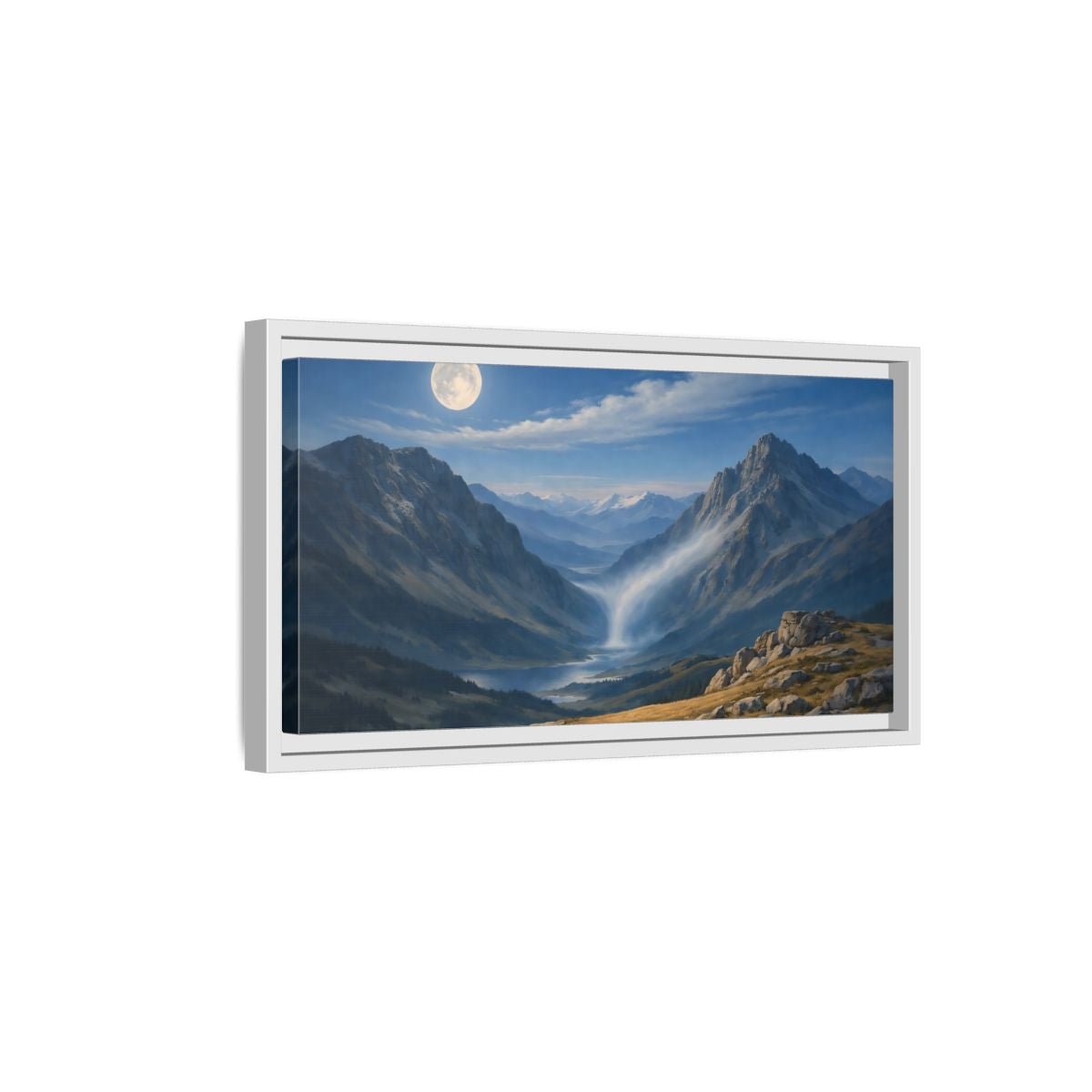 Landscape Nature Mountain Valley Blue - Framed Canvas Wall Art Print - YesArtYes