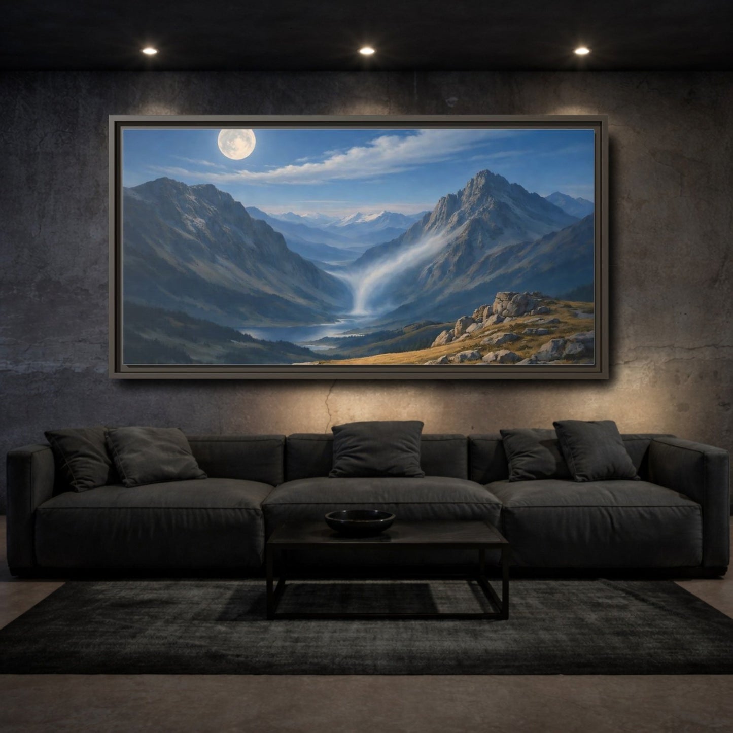 Landscape Nature Mountain Valley Blue - Framed Canvas Wall Art Print - YesArtYes