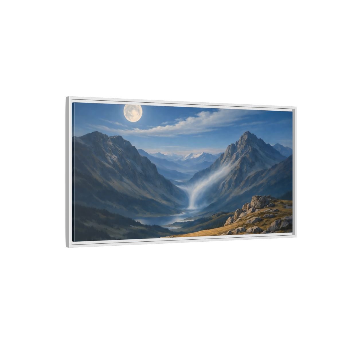 Landscape Nature Mountain Valley Blue - Framed Canvas Wall Art Print - YesArtYes