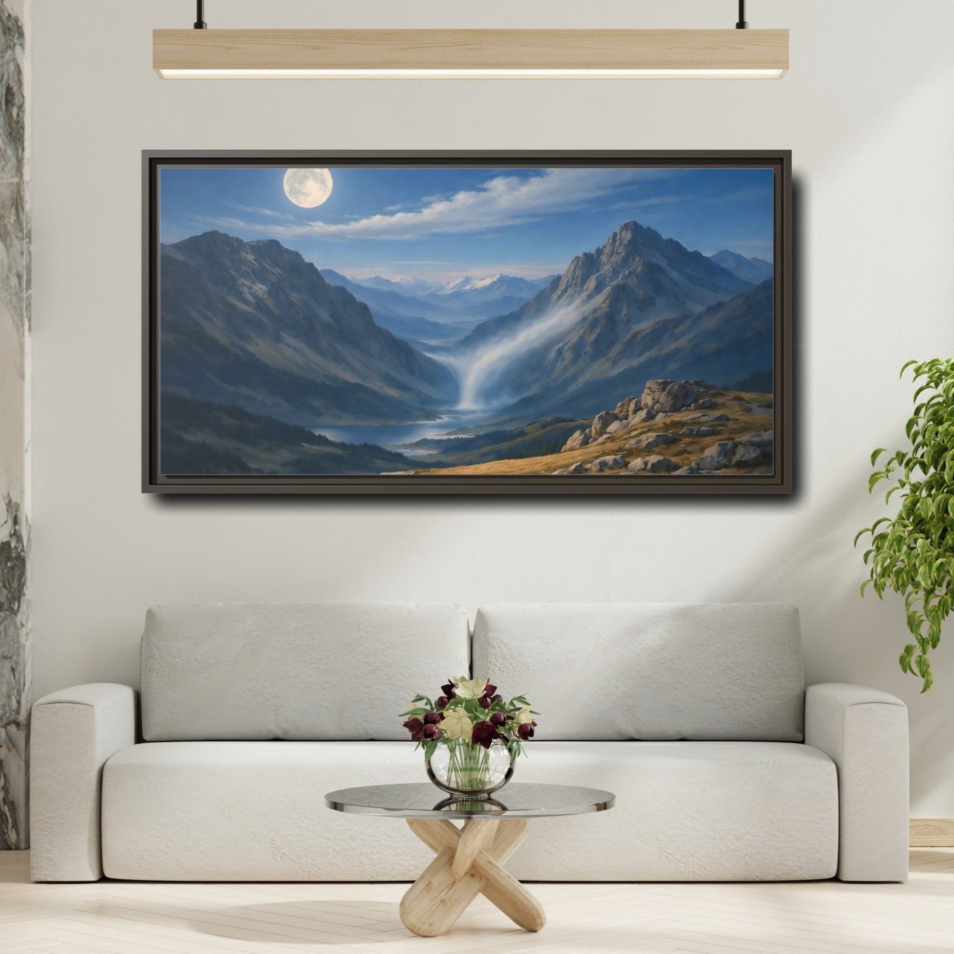Landscape Nature Mountain Valley Blue - Framed Canvas Wall Art Print - YesArtYes