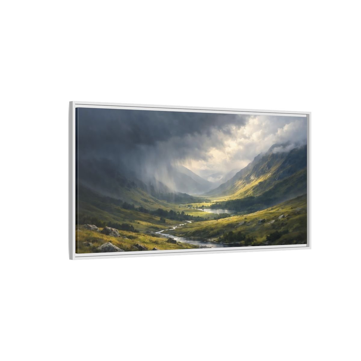 Landscape Nature Mountain Valley Dramatic - Framed Canvas Wall Art Print - YesArtYes