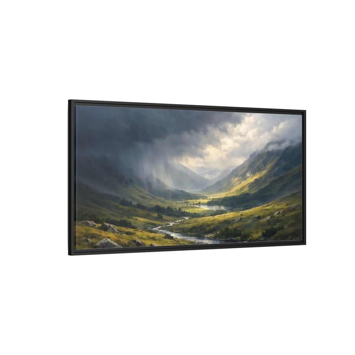 Landscape Nature Mountain Valley Dramatic - Framed Canvas Wall Art Print - YesArtYes