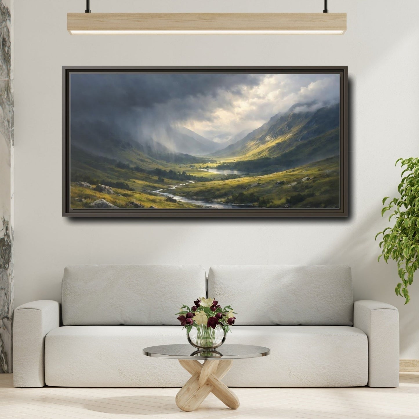 Landscape Nature Mountain Valley Dramatic - Framed Canvas Wall Art Print - YesArtYes