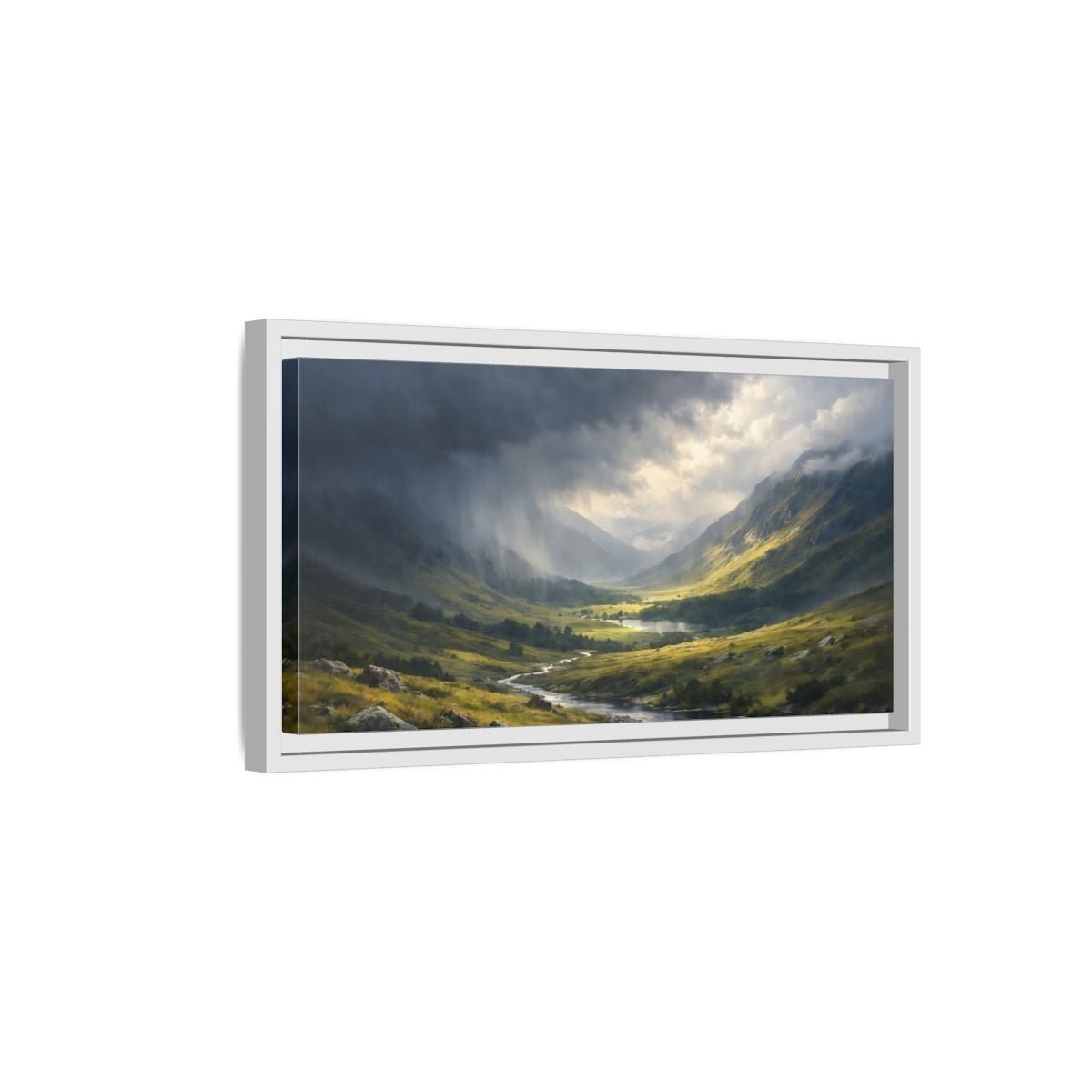 Landscape Nature Mountain Valley Dramatic - Framed Canvas Wall Art Print - YesArtYes