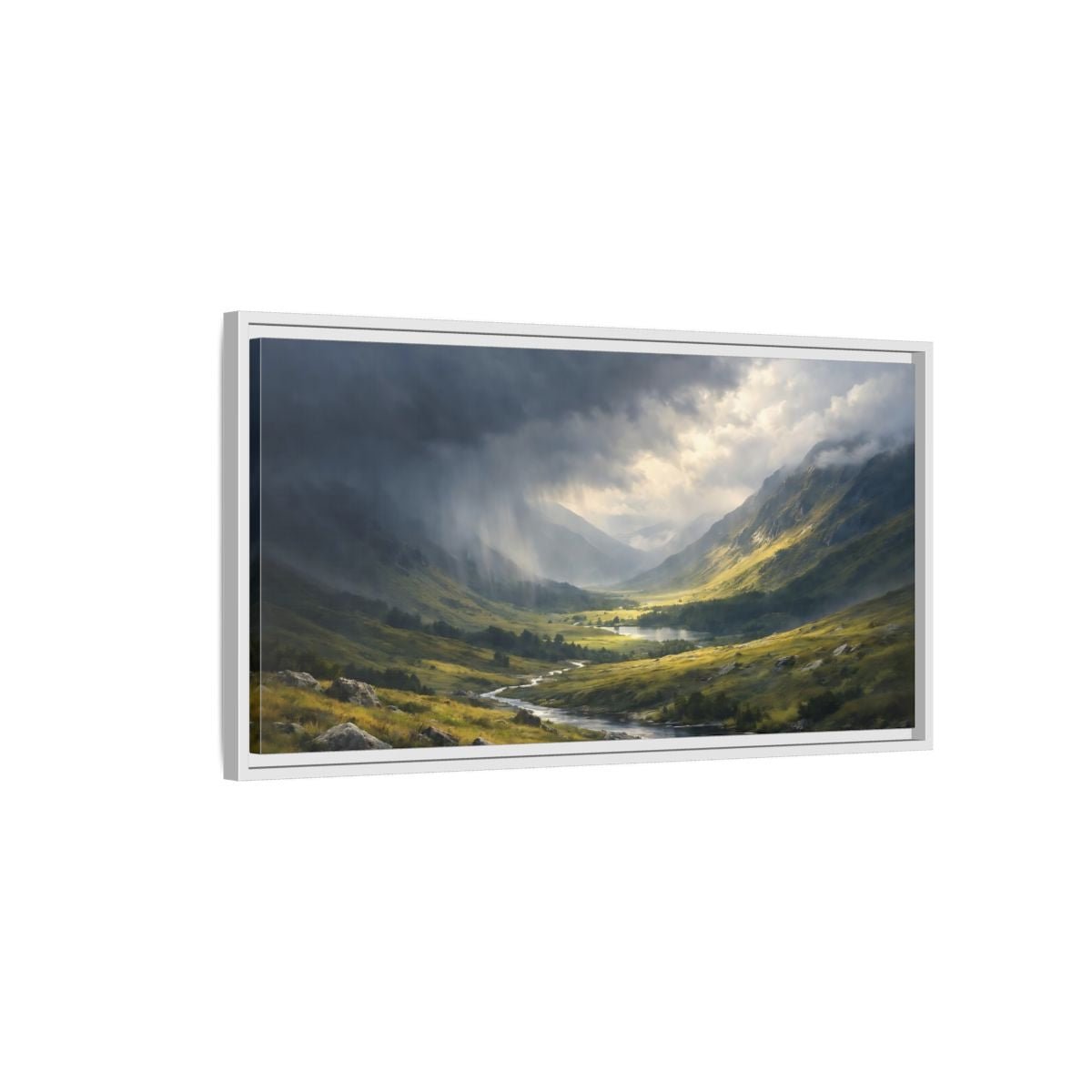 Landscape Nature Mountain Valley Dramatic - Framed Canvas Wall Art Print - YesArtYes