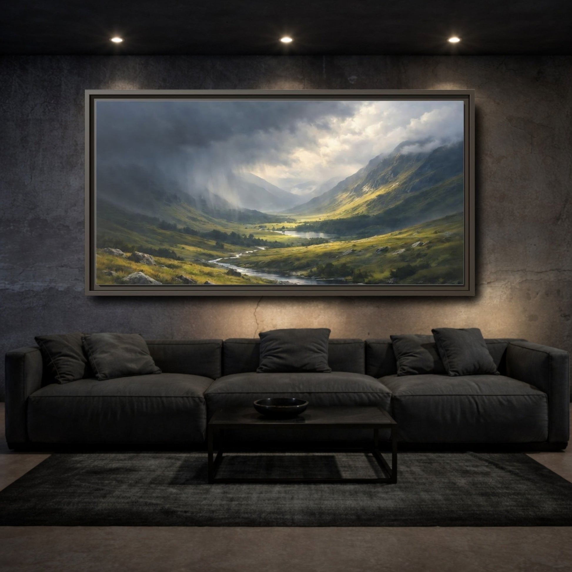 Landscape Nature Mountain Valley Dramatic - Framed Canvas Wall Art Print - YesArtYes