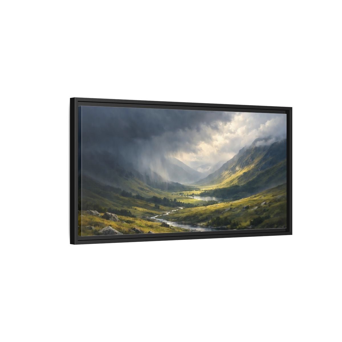 Landscape Nature Mountain Valley Dramatic - Framed Canvas Wall Art Print - YesArtYes